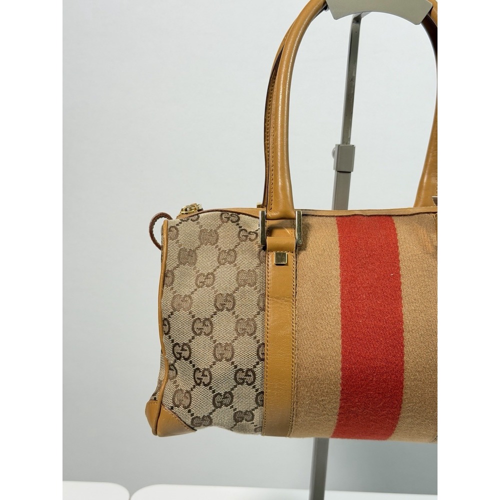 GUCCI Mini Boston Bag Shoulder Bag Canvas Beige Sherry Line Authentic Ladies0037 - Picture 4 of 16